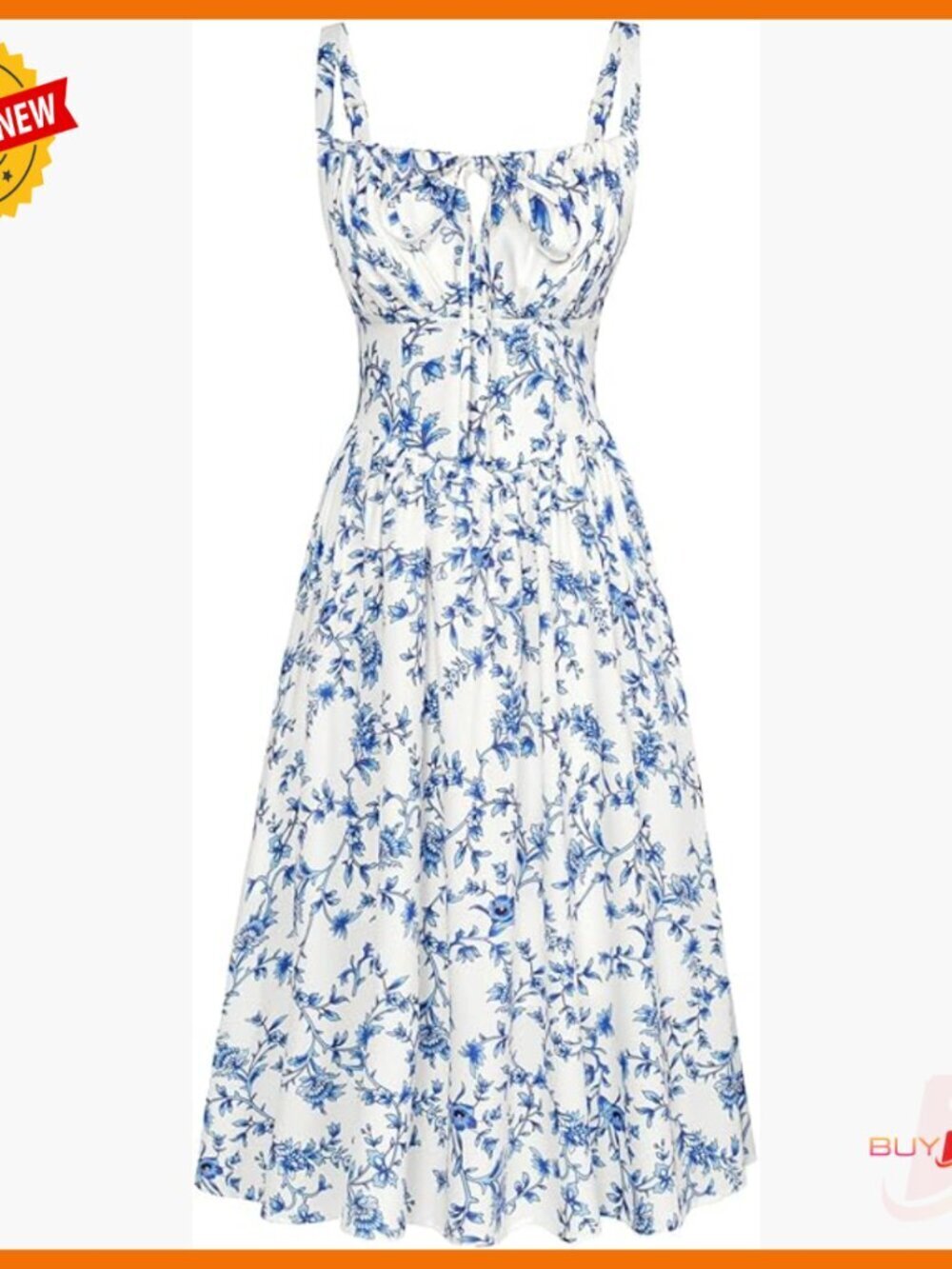 Floral Midi Dress Corset Sundress Adjustable Straps Ruched Back